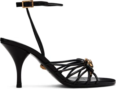 Versace Nappa Leather Sandals Strappy Design Ankle Strap In Animal Print