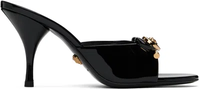 VERSACE BLACK OPERA BOW PATENT 85 MM HEELED SANDALS