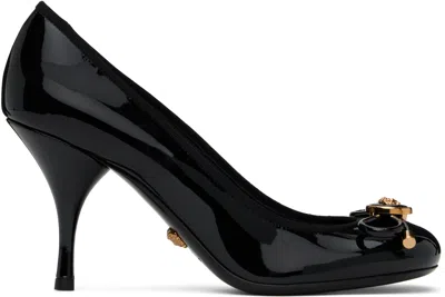 VERSACE BLACK OPERA BOW PATENT 85 MM HEELS