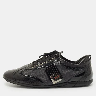 Pre-owned Versace Black Patent Leather And Python Leather Lace Up Sneakers Size 44