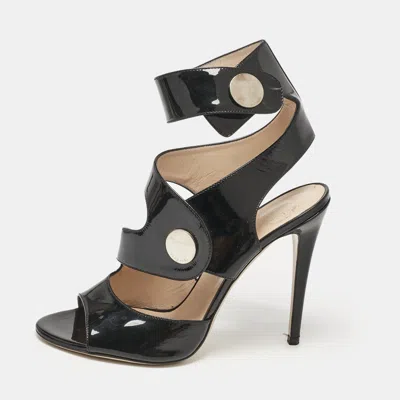 Pre-owned Versace Black Patent Leather Cutout Open Toe Ankle Cuff Sandals Size 40