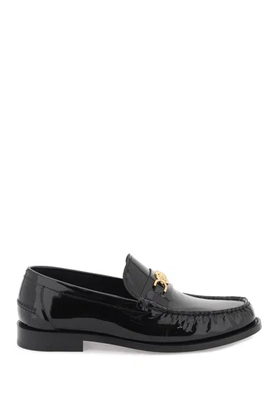 Versace Black Patent Leather Medusa Loafers For Men