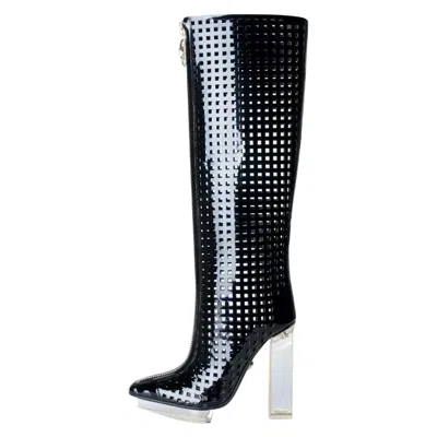 Pre-owned Versace Black Patent Leather Plexi Platform Cage Boots Nwt