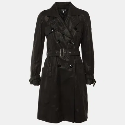 Versace Black Patterned Cotton Trench Coat