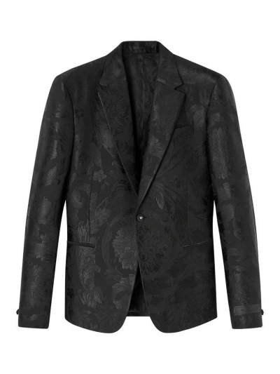 Versace Black Patterned Jacquard Blazer