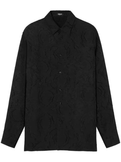 Versace Patterned-jacquard Shirt In Black