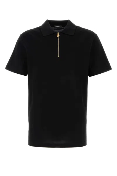 Versace Medusa Biggie Zip Polo T-shirt In Black