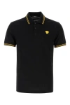 Versace Black Polo Shirt With Classic Collar And Medusa Embroidery