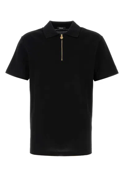 Versace Medusa Biggie Zip Polo T-shirt In Black