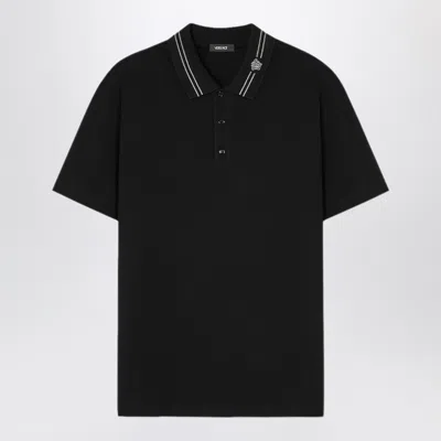 Versace Black Polo Shirt With Medusa Embroidery
