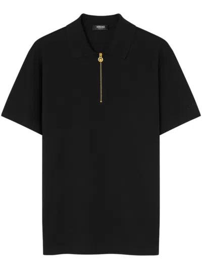 Versace Black Polo Shirt With Short Zip Fastening