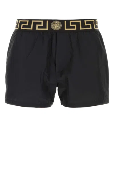 Versace Black Polyester Swimming Shorts In Gold