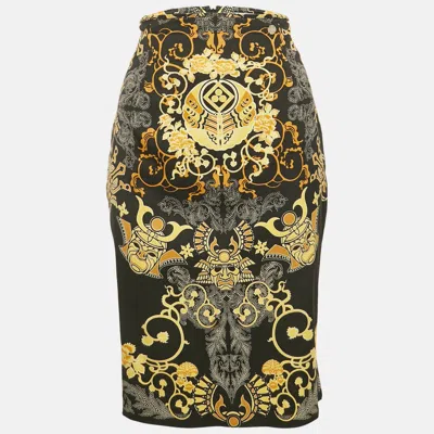 Pre-owned Versace Black Printed Crepe Pencil Skirt M