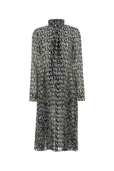 Versace Printed Crepe Shirt Dress In Black