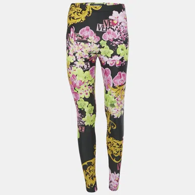 Pre-owned Versace Black Printed Jersey Leggings M