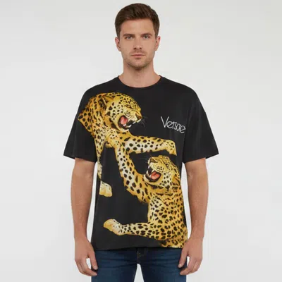 Pre-owned Versace Black Printed Jersey Short Sleeve T-shirt S