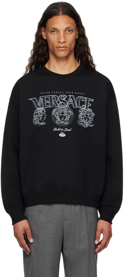 Versace Medusa Logo Cotton Graphic Sweatshirt In Black
