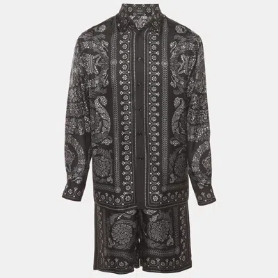 Pre-owned Versace Black Printed Silk Long Sleeve Set M
