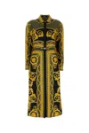 Versace Belted Printed Silk-twill Midi Shirt Dress In Black