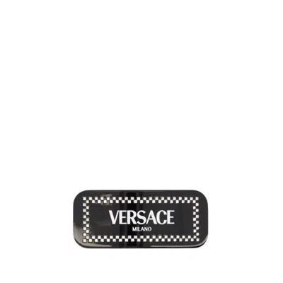 Versace Black Pvc Hair Clip With Sparkling Embellishments