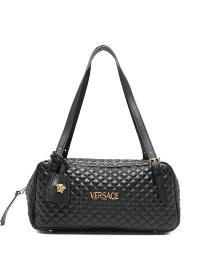 Versace Black Quilted Leather Bowling Shoulder