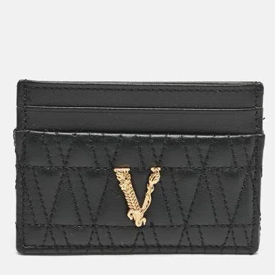 Pre-owned Versace Black Quilted Leather Virtus Card Holder