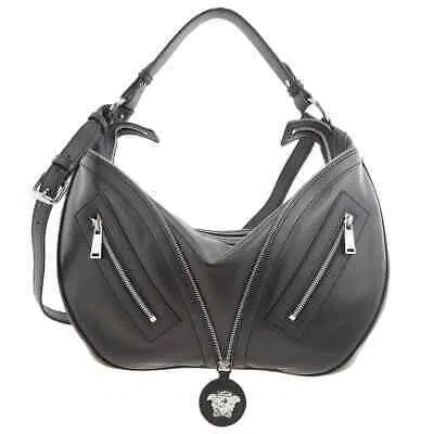Pre-owned Versace Black Repeat Hobo Bag 1007679-1a05878-1b00p