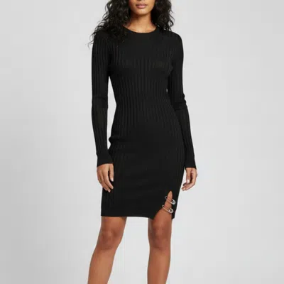 Pre-owned Versace Black Rib Knit Safety Pin Detail Mini Dress Xs