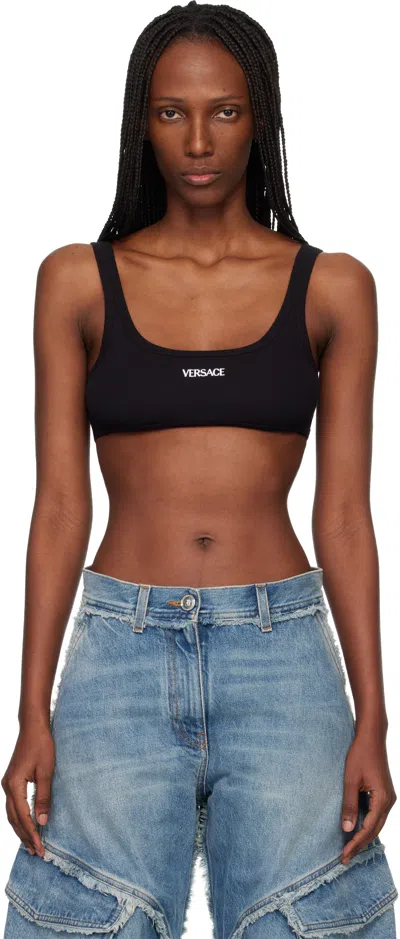 Versace Black Ribbed Cotton Top