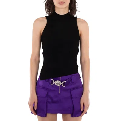 Versace Black Ribbed Knit Sleeveless Top