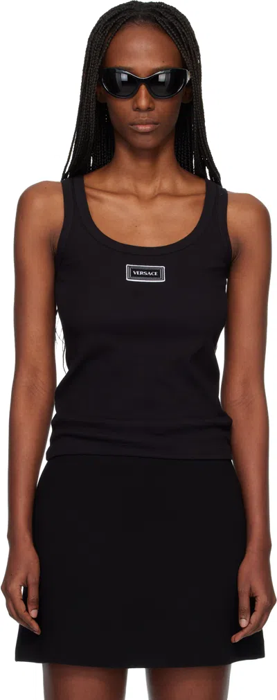 Versace Black Ribbed Stretch Cotton Tank Top