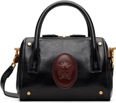 Versace Black Roomy Small Leather Boston Bag