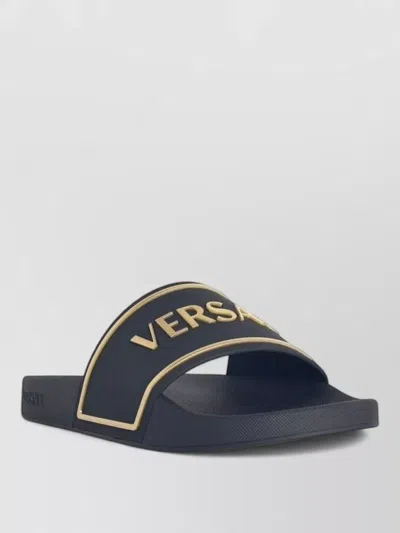 Versace Black Rubber Slippers In Blue