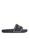 Versace Black Sandals With Logo Printed On The Front In Blue