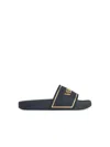 Versace Black Sandals With Logo Printed On The Front In Multi