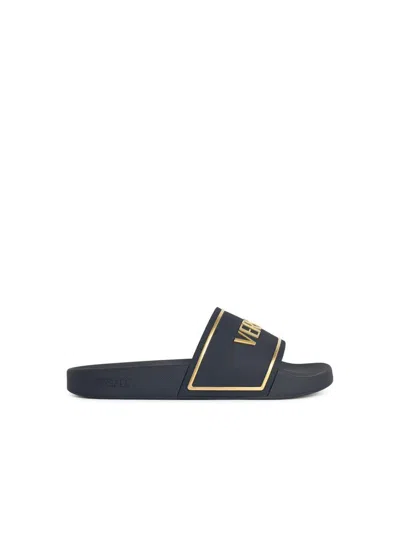 VERSACE VERSACE BLACK RUBBER SLIPPERS