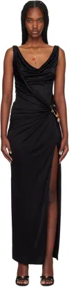 Versace Black Safety Pin Gathered Maxi Dress In 1b000-black