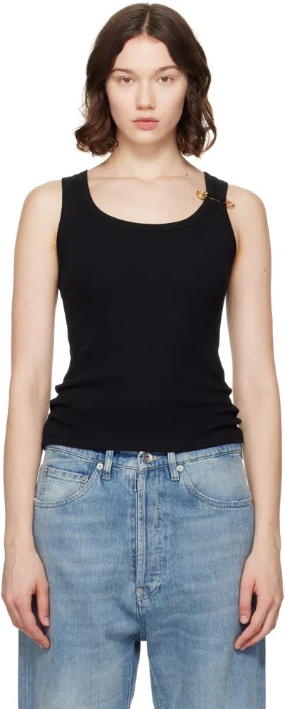 Versace Black Safety Pin Ribbed Tank Top