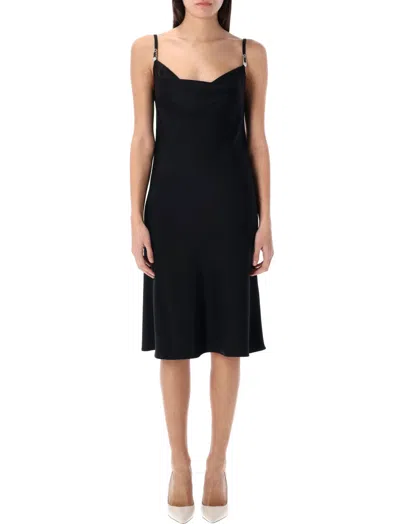 VERSACE BLACK SAFETY PIN SLIP MIDI DRESS