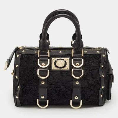 Pre-owned Versace Black Satin And Leather Plisse Snap Out Of It Satchel