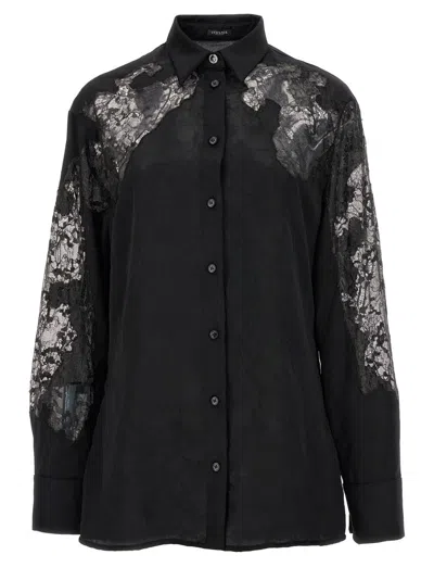VERSACE BLACK SATIN LACE SHIRT