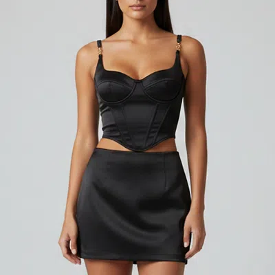 Pre-owned Versace Black Satin Medusa '95 Corset Top Xs