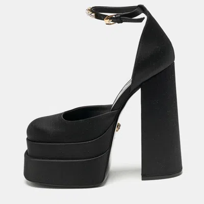 Versace Black Satin Medusa Aevitas Double Platform Pumps