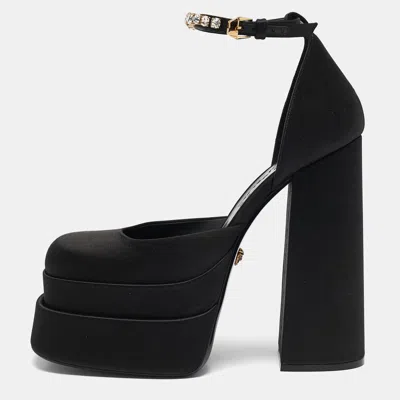 Pre-owned Versace Black Satin Medusa Aevitas Double Platform Pumps Size 40