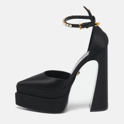 Pre-owned Versace Black Satin Medusa Aevitas Double Platform Pumps Size 41
