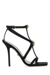 Versace Satin Ankle Strap Sandals With Golden And Rhinestone Logo 12