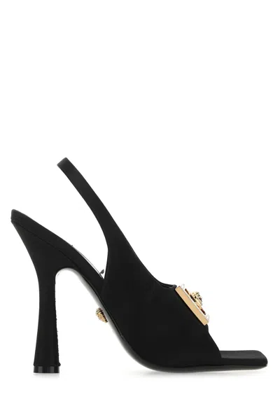 Versace Black Satin Sandals In 1b00v
