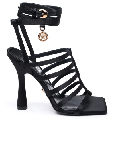 Versace Embellished Satin Sandals In Black