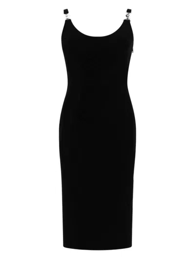 Versace Neutrals Ruched Scoop Neck Viscose Midi Dress In Black