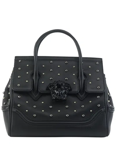 Pre-owned Versace Black Sheep Leather Studded Palazzo Empire Bag (authentic Pre-loved)